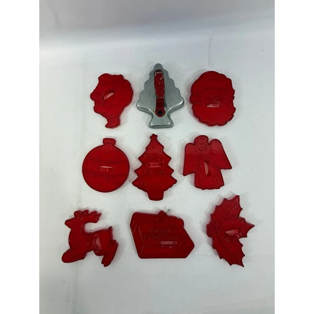 Set of 9 Vintage Christmas Cookie Cutters - Santa, Reindeer, Tree Made in Hong